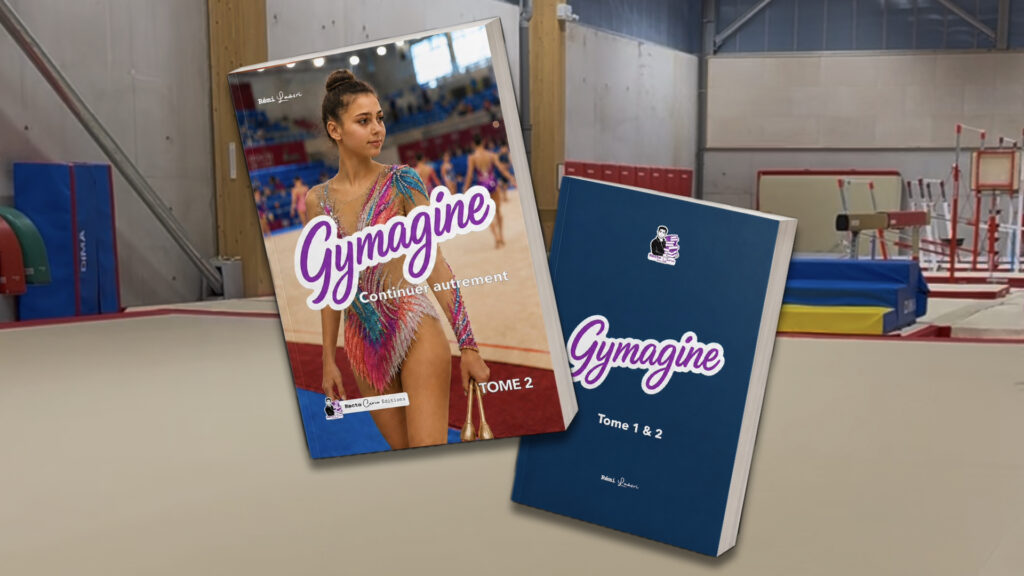 Livres Gymagine Tome 2 et Tome 1 & 2 dans une salle de gymnastique